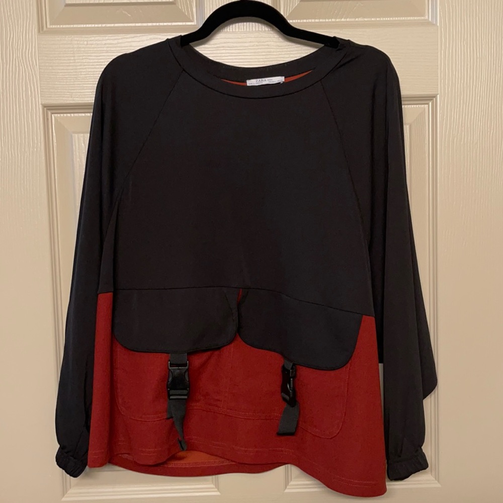 ZARA BASIC UTILITY LONG SLEEVE TEE WITH POCKETS